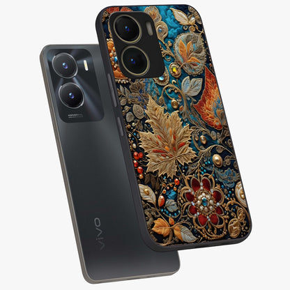 Royal Jewel Garden Glass Case displayed in angled mockup highlighting vibrant jewel inspired floral design with elegant aesthetic.