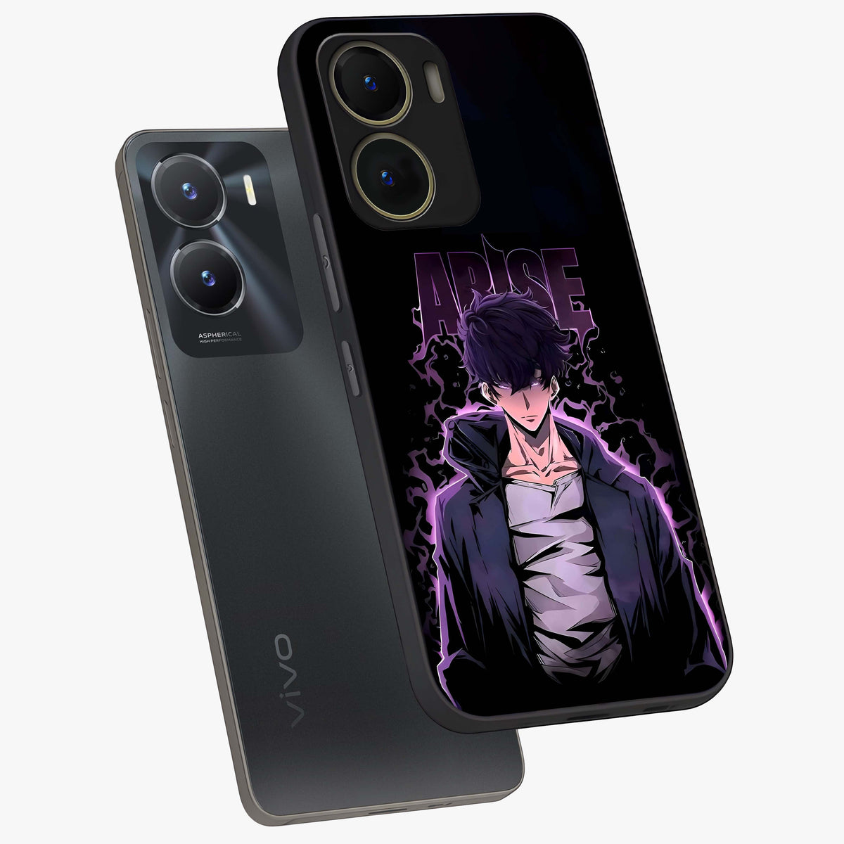 Shadow Monarch Awakening Glass Case displayed in angled mockup highlighting dramatic shadow warrior design with fantasy aesthetic.