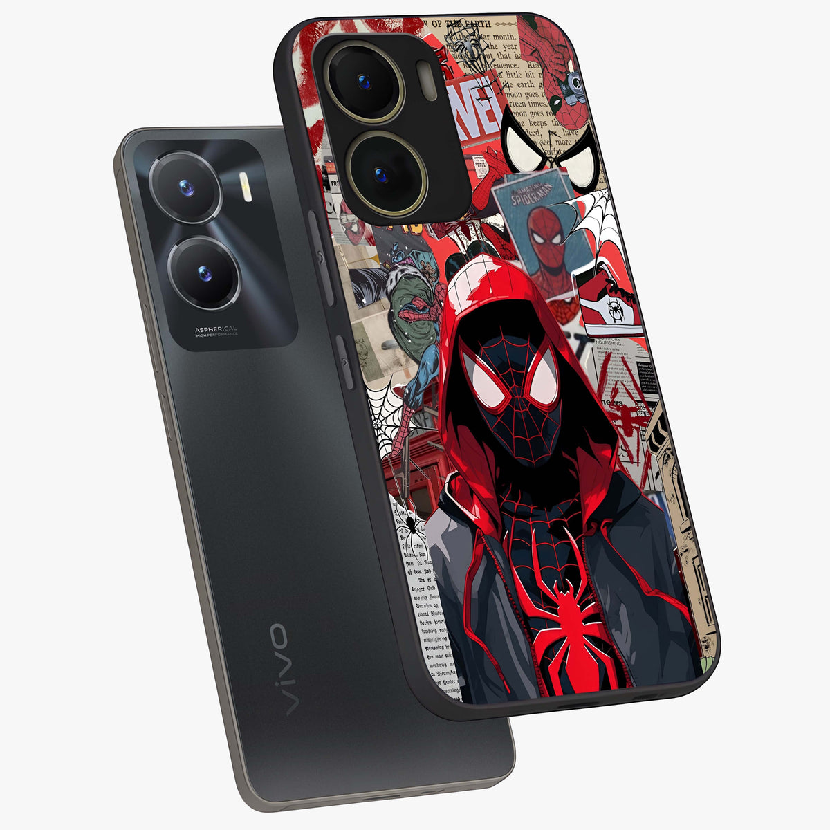 Spider Collage Street Glass Case displayed in angled mockup highlighting dynamic street style collage design with comic aesthetic.