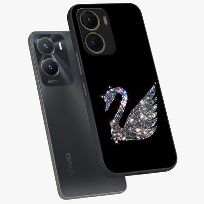 Starlit Swan Grace Glass Case displayed in angled mockup highlighting elegant swan illustration with dreamy celestial aesthetic.