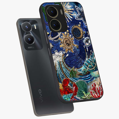 Universe Underwater Spark Glass Case displayed in angled mockup highlighting glowing aquatic design with celestial aesthetic.