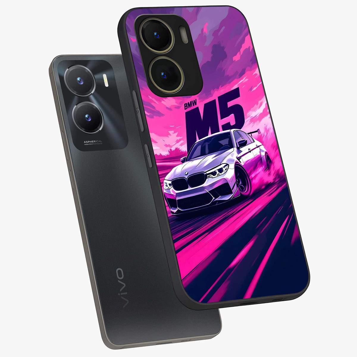 Velocity Drift Pulse Glass Case displayed in angled mockup highlighting dynamic drift design with sporty automotive aesthetic.