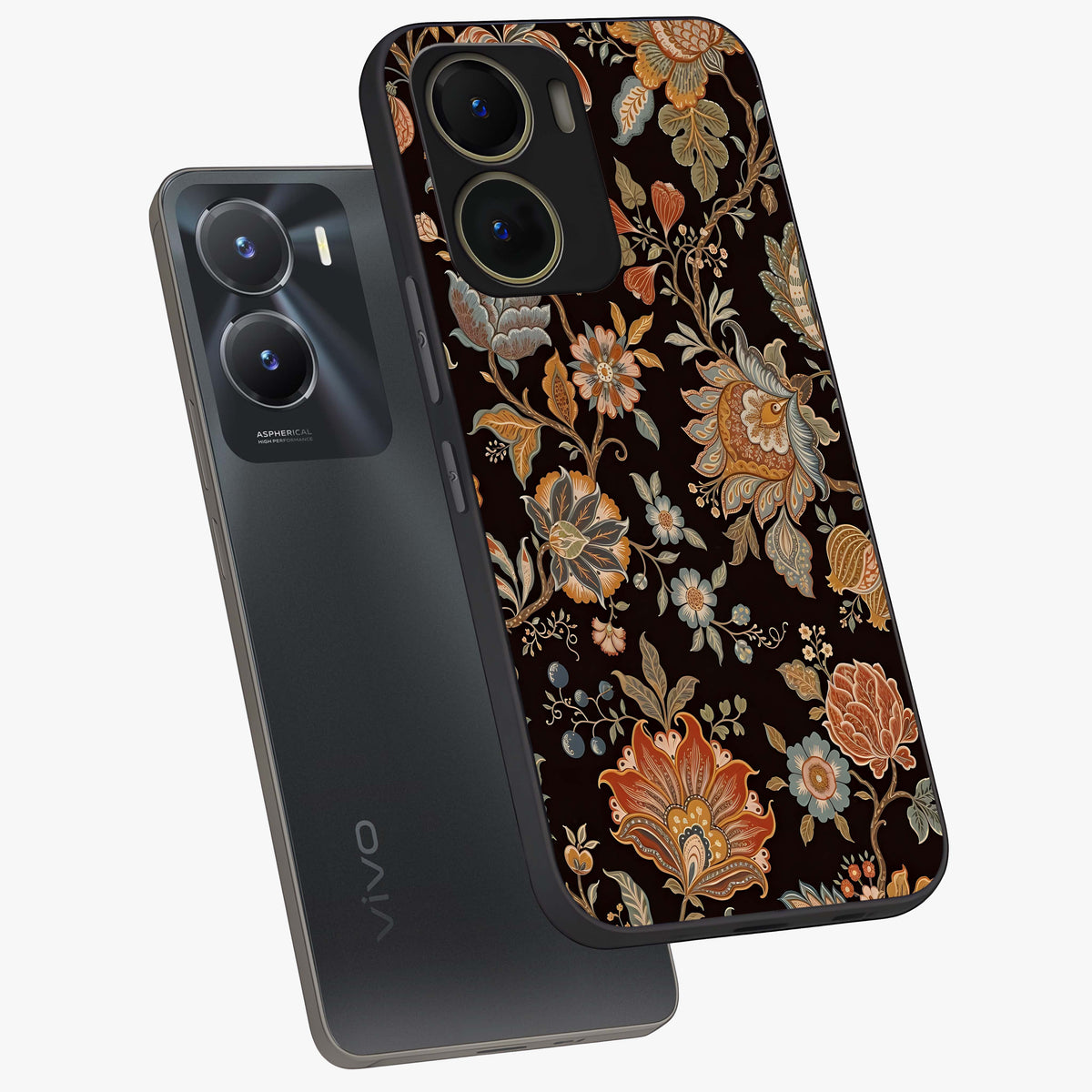 Vintage Floral Dream Glass Case displayed in angled mockup highlighting elegant vintage flower design with soft aesthetic style.