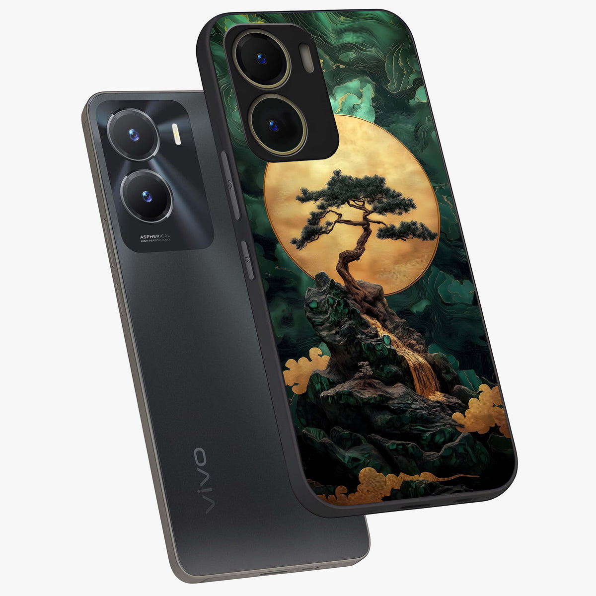 Zen Moon Rise Glass Case displayed in angled mockup highlighting peaceful lunar design with zen aesthetic style.