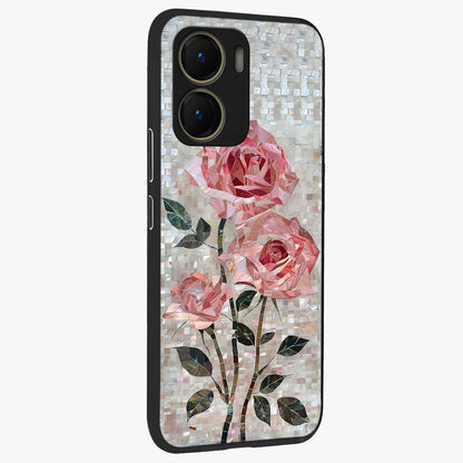 Blush Mosaic Bloom Glass Case upright view showcasing decorative floral mosaic artwork with stylish modern aesthetic.