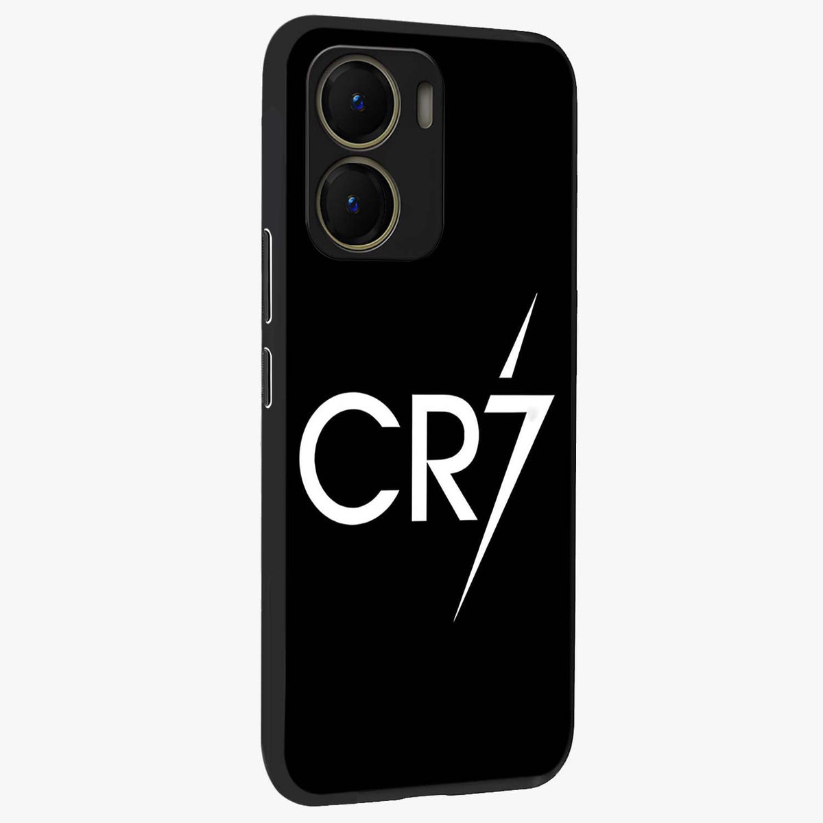 Cr7 Elite Strike Glass Case upright view showcasing energetic football inspired design with modern sports aesthetic.