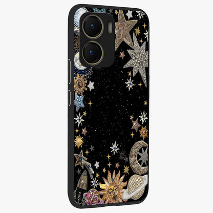 Galactic Jewel Stars Glass Case upright view showcasing glittering star jewel artwork with vibrant galaxy theme.