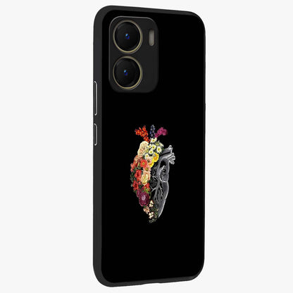 Heart With Flowers Glass Case upright view showcasing decorative heart and floral artwork with sweet romantic theme.