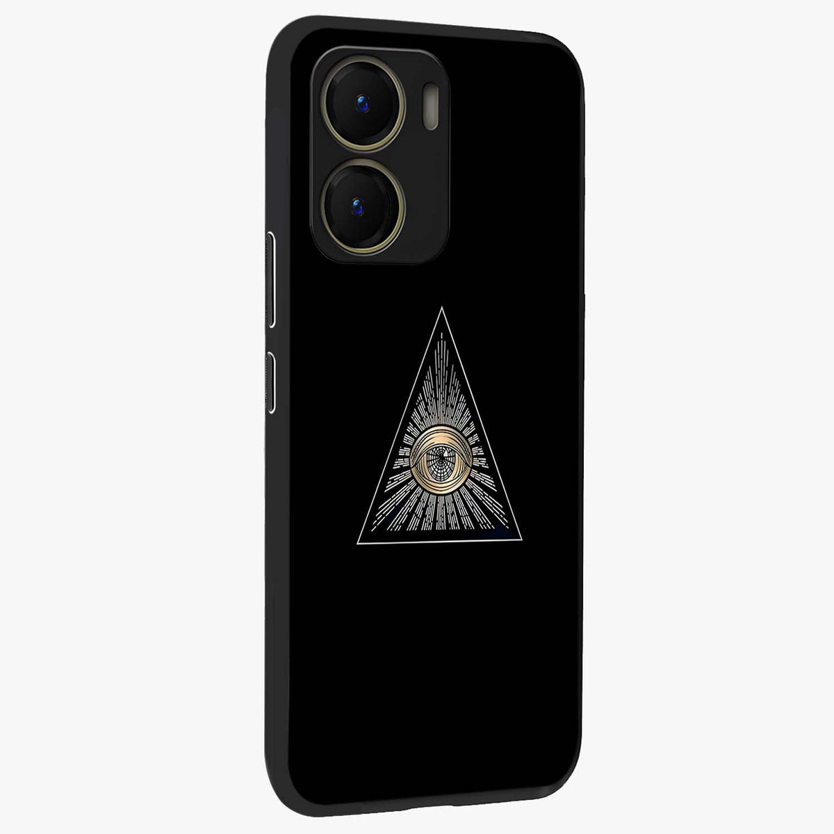 Illuminati Evil Glass Case upright view showcasing striking illuminati artwork with mysterious symbolic theme.