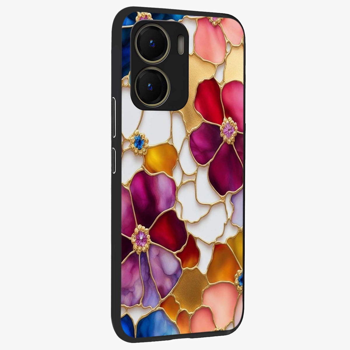Marble Flower Pattern Glass Case upright view showcasing decorative marble flower artwork with refined style.