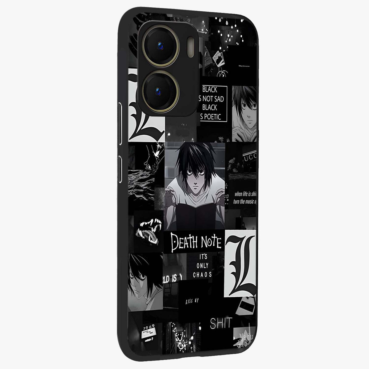 Midnight Chaos Mind Glass Case upright view showcasing expressive abstract artwork with bold dark theme.