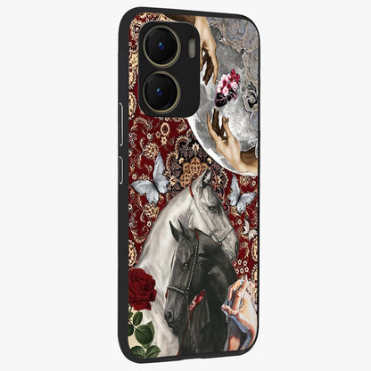 Moonlit Royal Stallion Glass Case upright view showcasing dramatic horse artwork with glowing moon themed design.