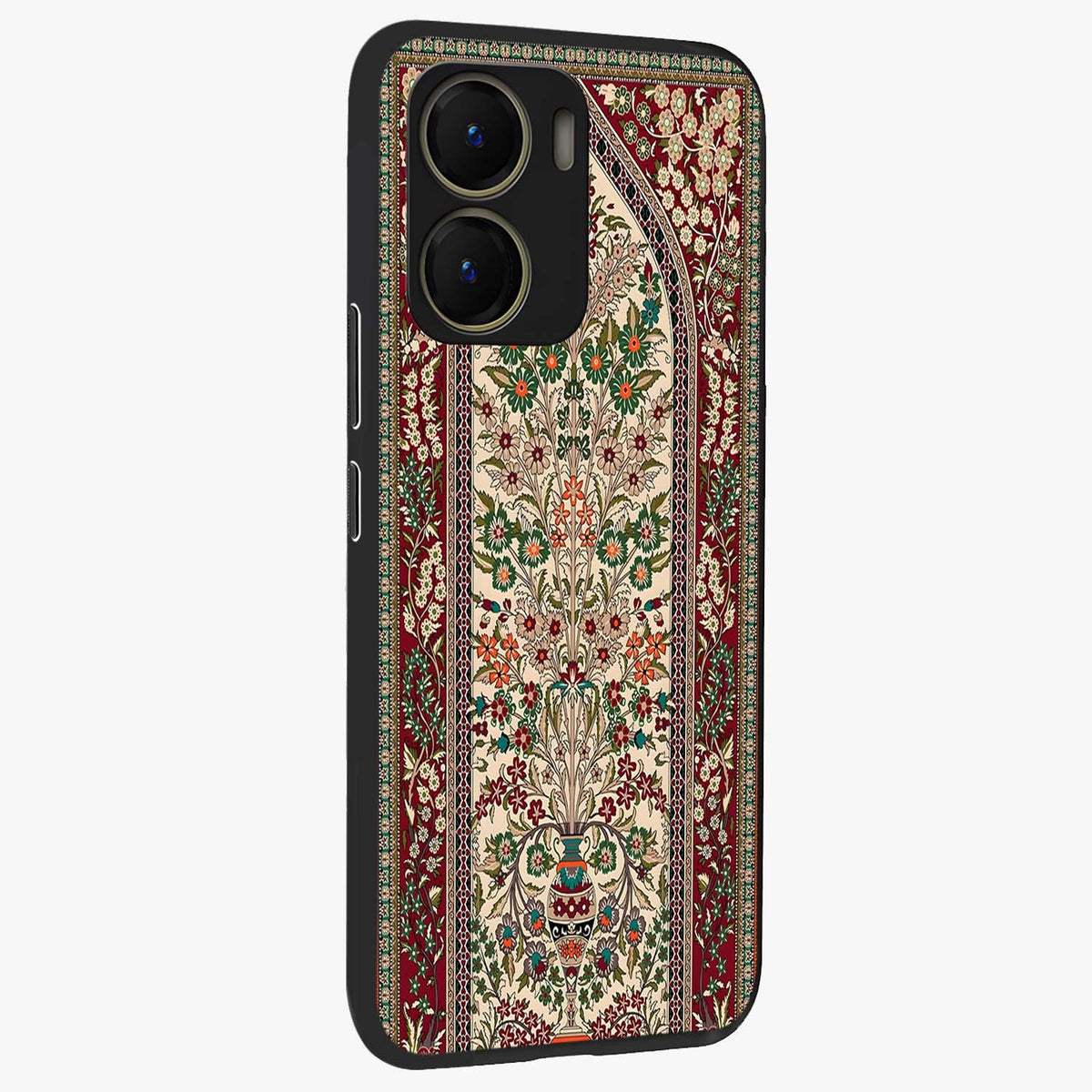Persian Inspired Glass Case upright view showcasing decorative Persian artwork with rich heritage theme.
