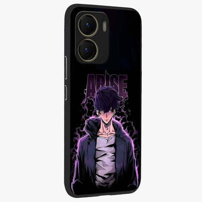 Shadow Monarch Awakening Glass Case upright view showcasing bold monarch artwork with mystical awakening theme.