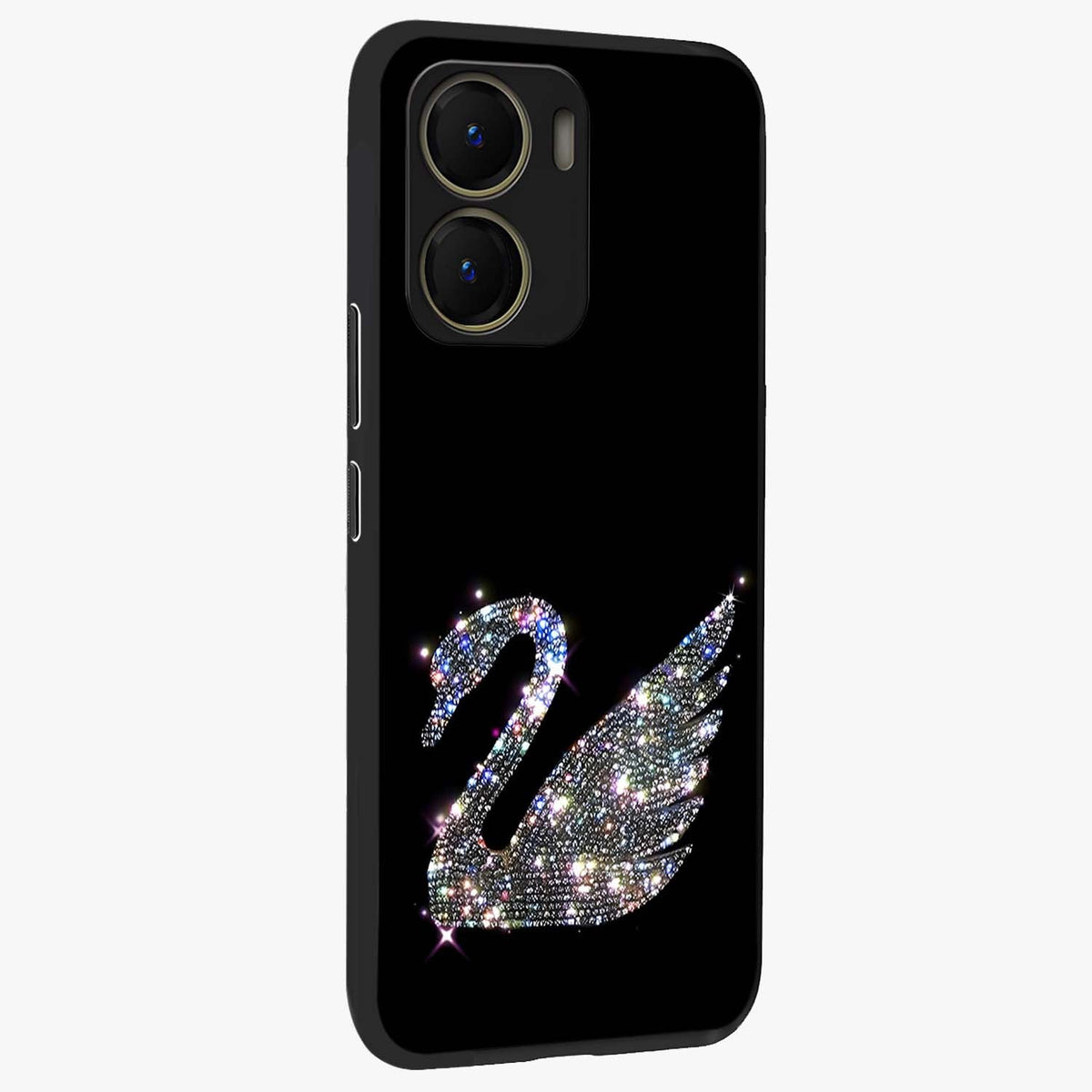 Starlit Swan Grace Glass Case upright view showcasing beautiful swan artwork with peaceful night themed design.