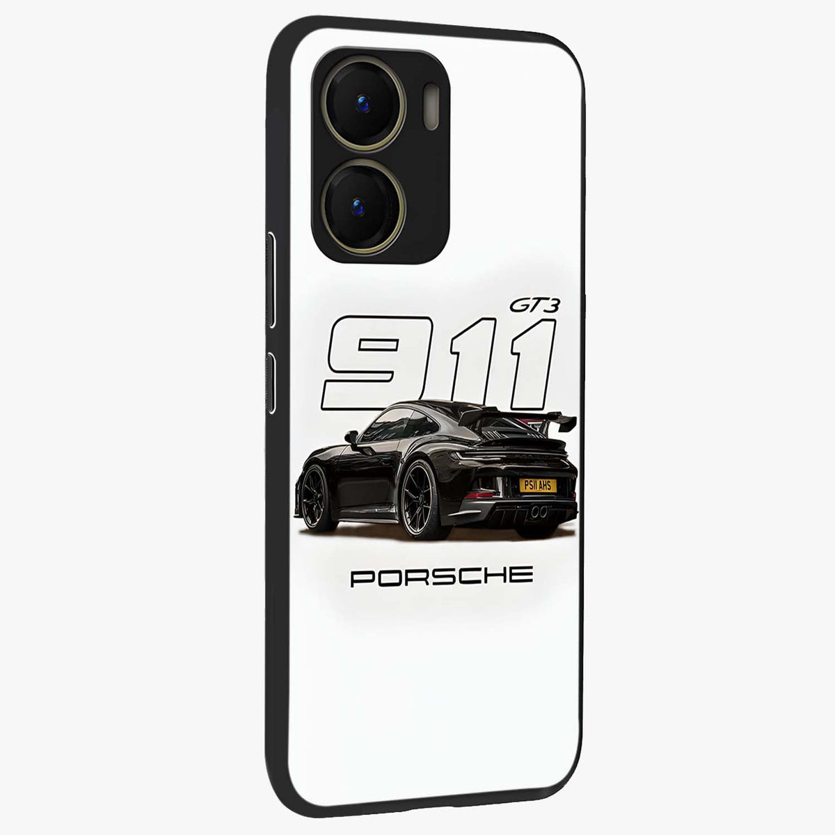 Turbo Legacy Icon Glass Case upright view showcasing bold racing inspired artwork with classic car theme.