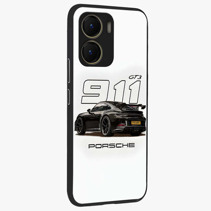 Turbo Legacy Icon Glass Case upright view showcasing bold racing inspired artwork with classic car theme.