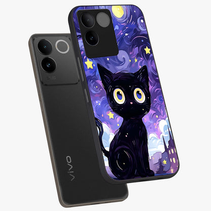 Abstract Cat Art Glass Case displayed in angled mockup highlighting modern abstract cat artwork and sleek glass surface.