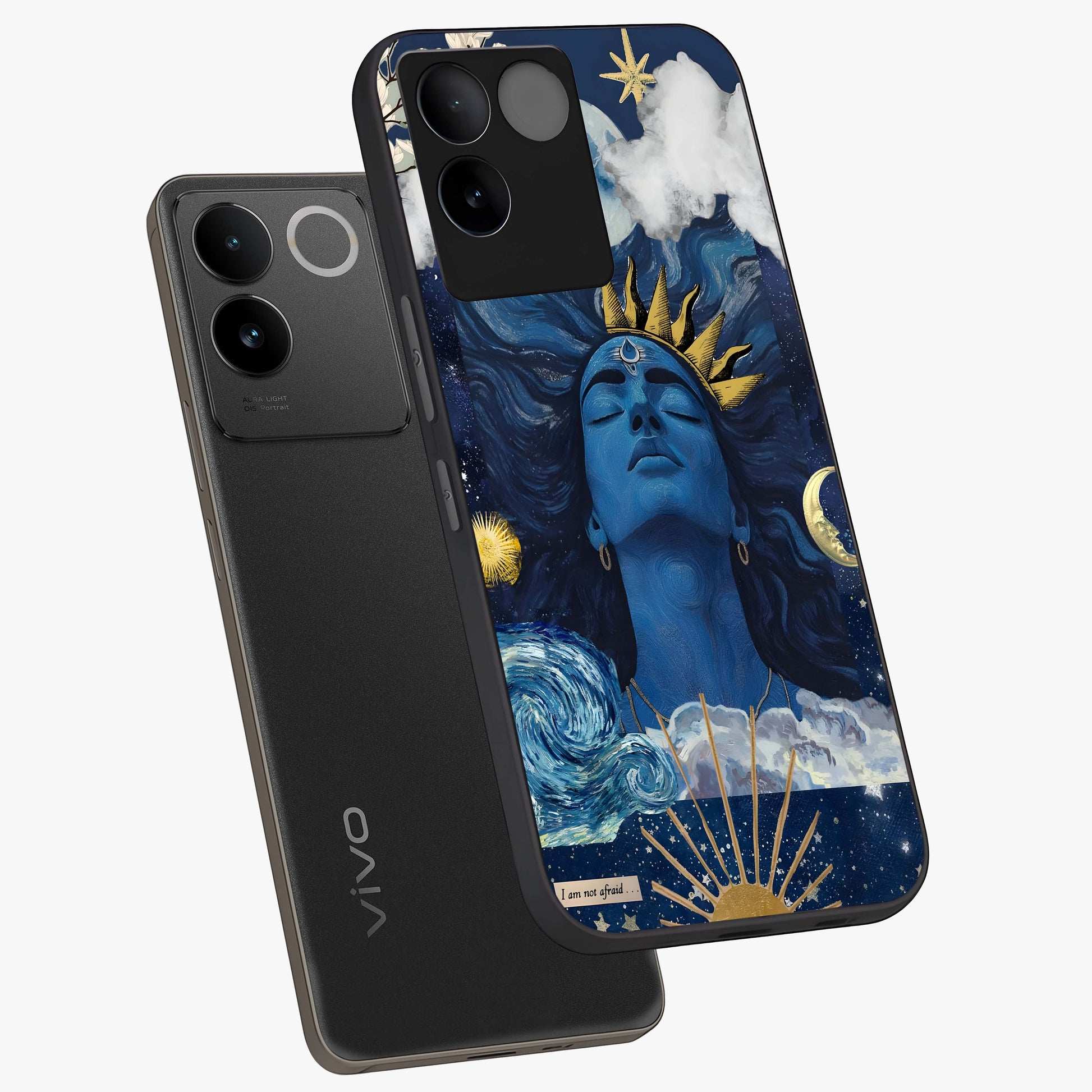 Aesthetic Lord Shiva Glass Case displayed in angled mockup highlighting spiritual Shiva illustration and sacred aesthetic design.