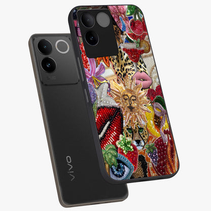 Beaded Fashion Jungle Glass Case displayed in angled mockup highlighting colorful fashion bead design and artistic pattern.