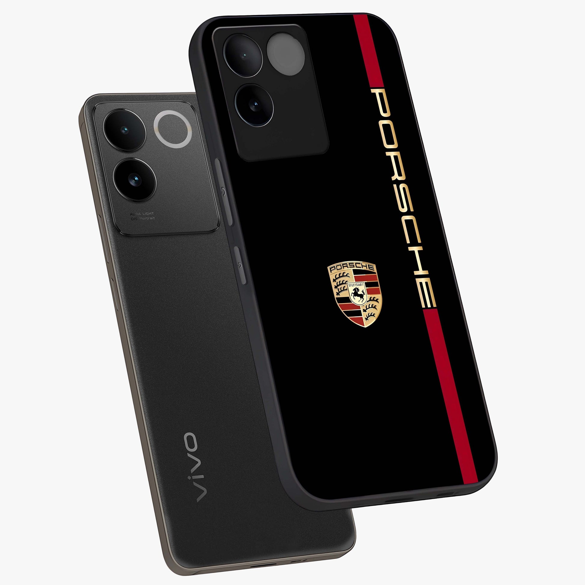 Black Minimal Porsche Glass Case displayed in angled mockup highlighting modern minimal car illustration and clean aesthetic design.