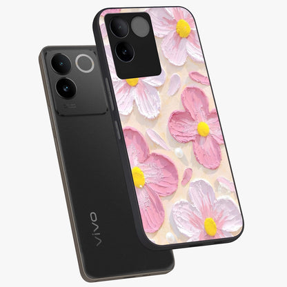 Blush Bloom Texture Glass Case displayed in angled mockup highlighting subtle bloom pattern with aesthetic pastel design.
