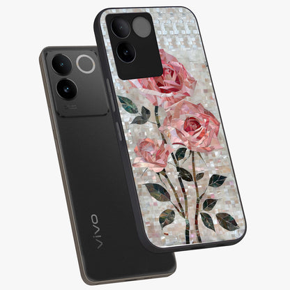 Blush Mosaic Bloom Glass Case displayed in angled mockup highlighting artistic mosaic flower pattern with aesthetic design.