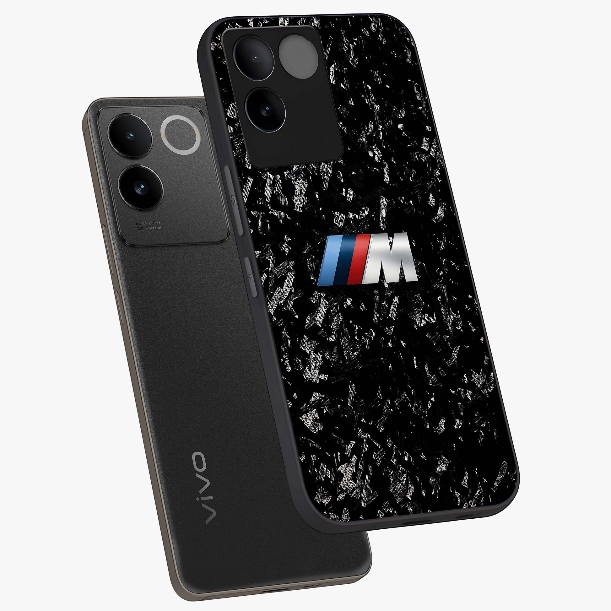 Carbon Speed Mark Glass Case displayed in angled mockup highlighting racing inspired carbon design and sleek aesthetic style.