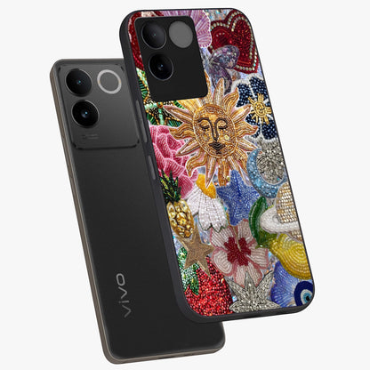 Celestial Floral and Playful Glass Case displayed in angled mockup highlighting playful floral design with dreamy celestial elements.