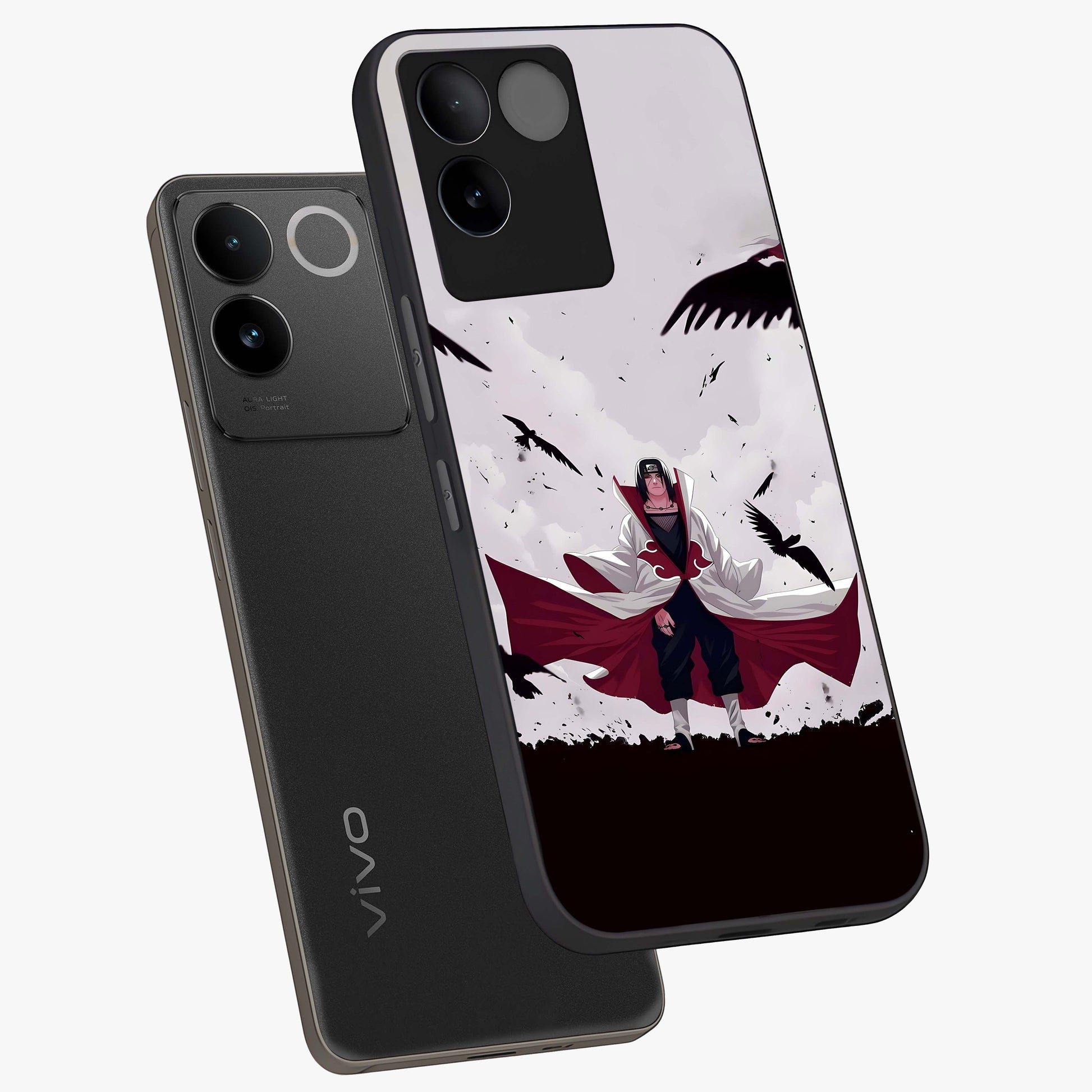 Crimson Crow Ascension Glass Case displayed in angled mockup highlighting powerful crow illustration with dark crimson aesthetic.