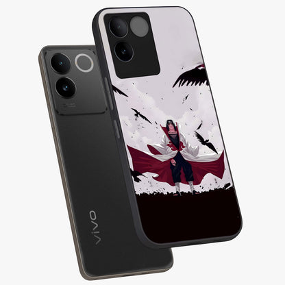 Crimson Crow Ascension Glass Case displayed in angled mockup highlighting powerful crow illustration with dark crimson aesthetic.