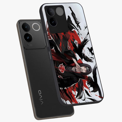 Crimson Crow Illusion Glass Case displayed in angled mockup highlighting mysterious crow graphic with dark aesthetic style.