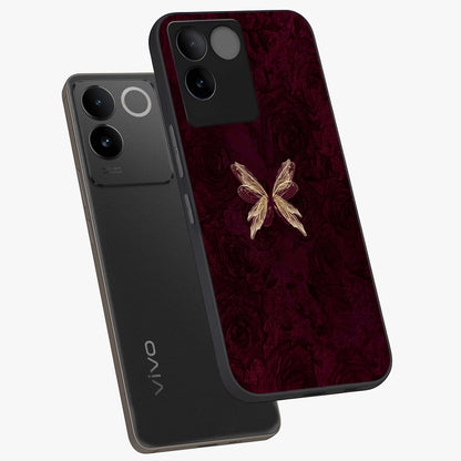 Crimson Fade Butterfly Glass Case displayed in angled mockup highlighting elegant butterfly design with crimson gradient aesthetic.