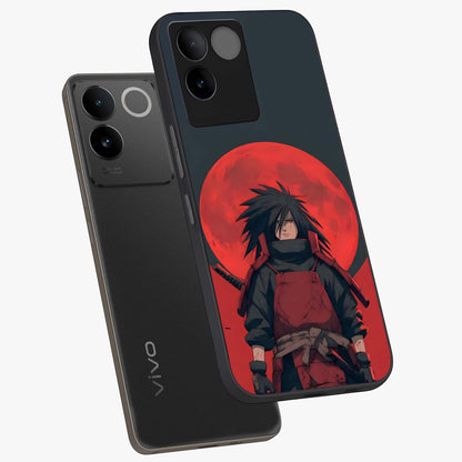 Crimson Moon Warlord Glass Case displayed in angled mockup highlighting dramatic crimson moon design with fantasy aesthetic.