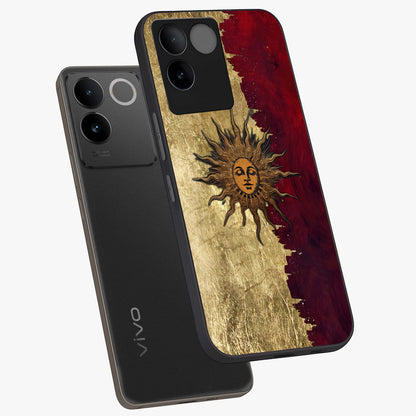 Crimson Sun Majesty Glass Case displayed in angled mockup highlighting majestic crimson sun design with bold aesthetic style.