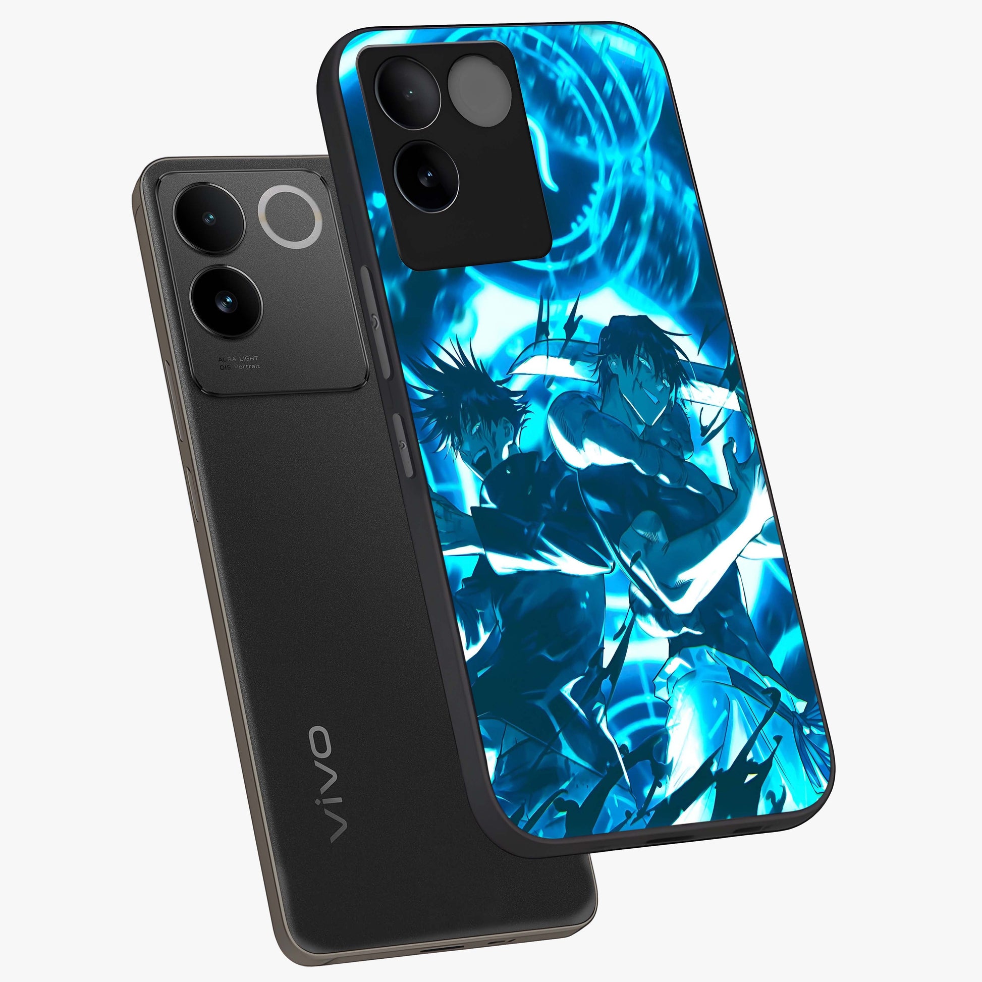 Cursed Energy Clash Glass Case displayed in angled mockup highlighting powerful battle inspired graphic with anime style aesthetic.