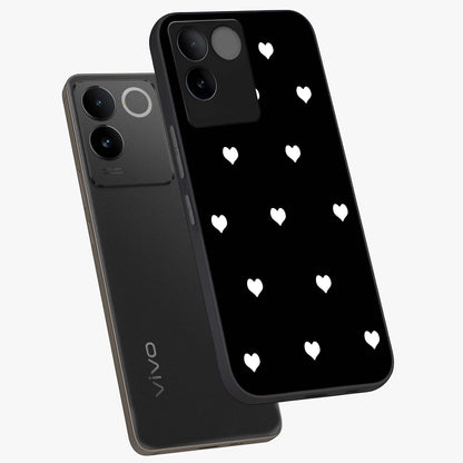 Cute And Simple White Hearts Glass Case displayed in angled mockup highlighting cute heart design with clean aesthetic style.