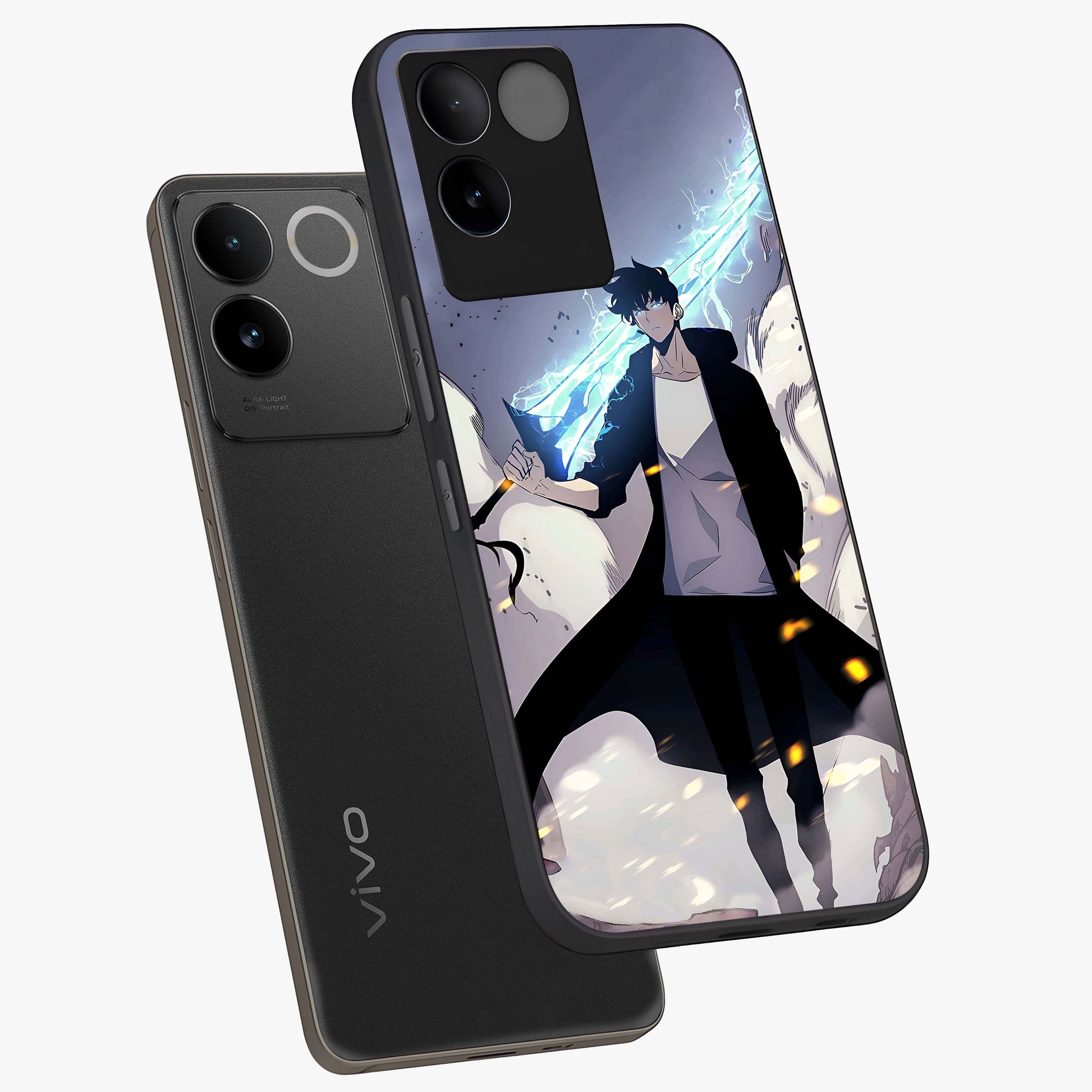 Dark Lightning Anime Warrior Glass Case displayed in angled mockup highlighting powerful lightning themed anime illustration.