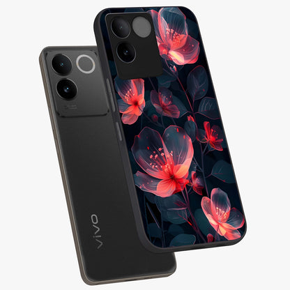 Dark Shade of Flower Glass Case displayed in angled mockup highlighting moody floral illustration with aesthetic dark tones.