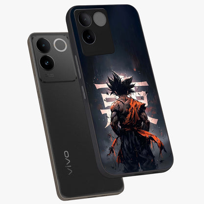 Dark Warrior In Rain Glass Case displayed in angled mockup highlighting dramatic warrior illustration with dark rain aesthetic.
