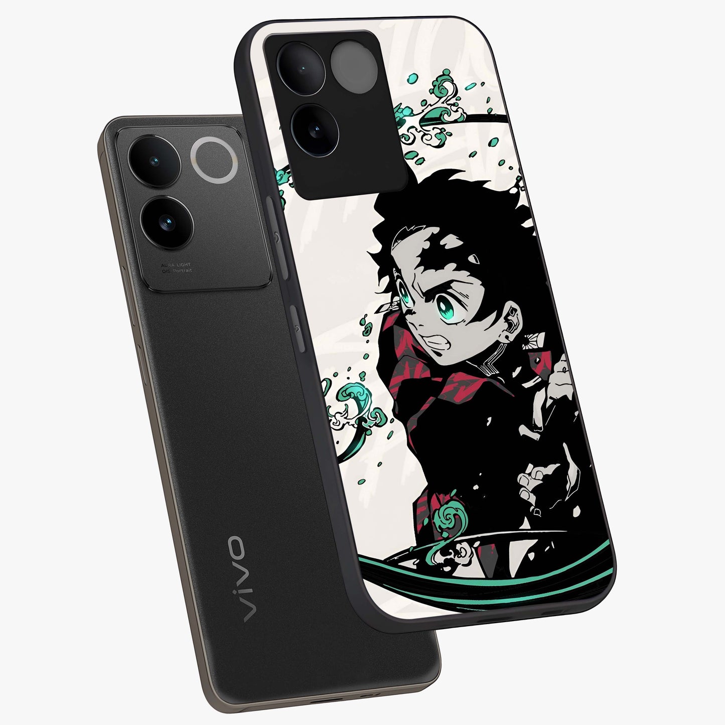 Demon Slayer Glass Case displayed in angled mockup highlighting dramatic anime character design with action aesthetic.