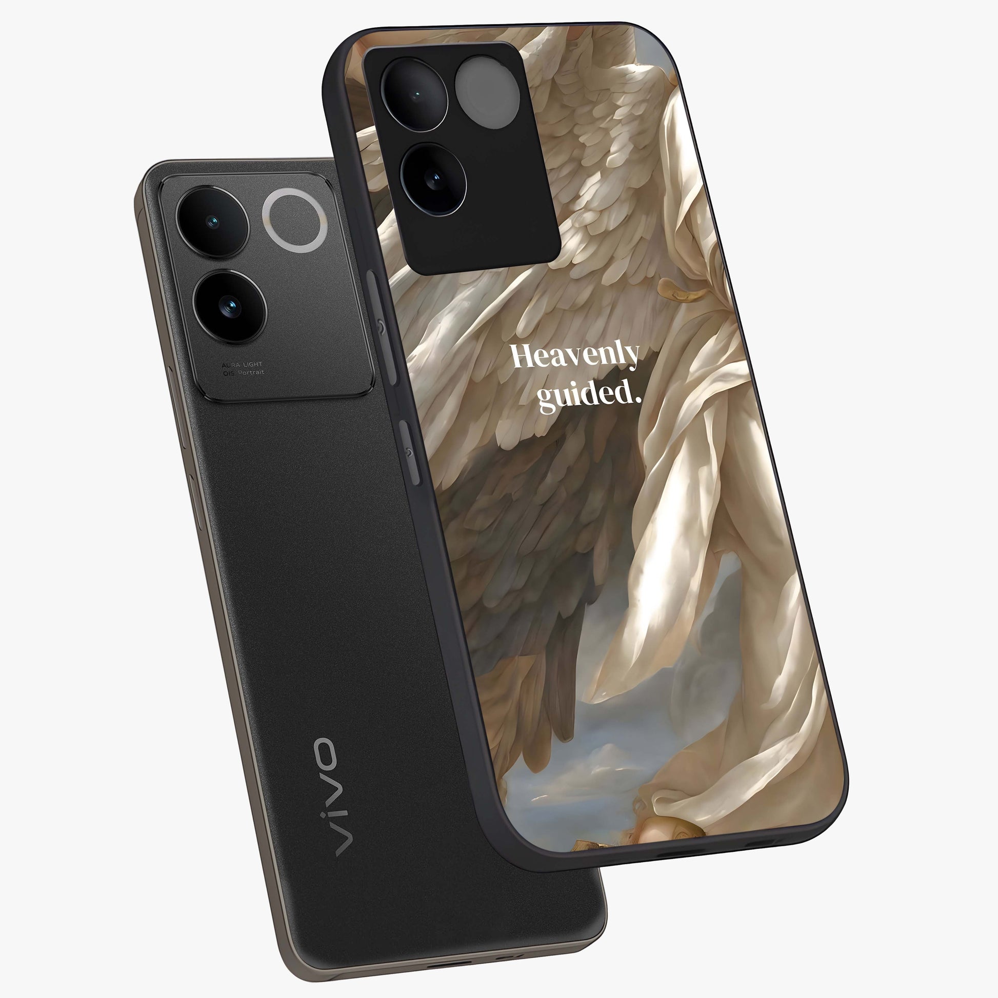 Divine Winged Grace Glass Case displayed in angled mockup highlighting graceful wing design with divine aesthetic style.