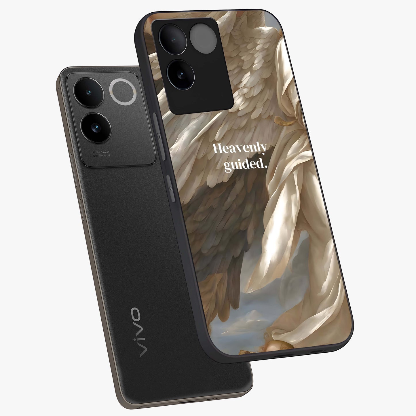 Divine Winged Grace Glass Case displayed in angled mockup highlighting graceful wing design with divine aesthetic style.