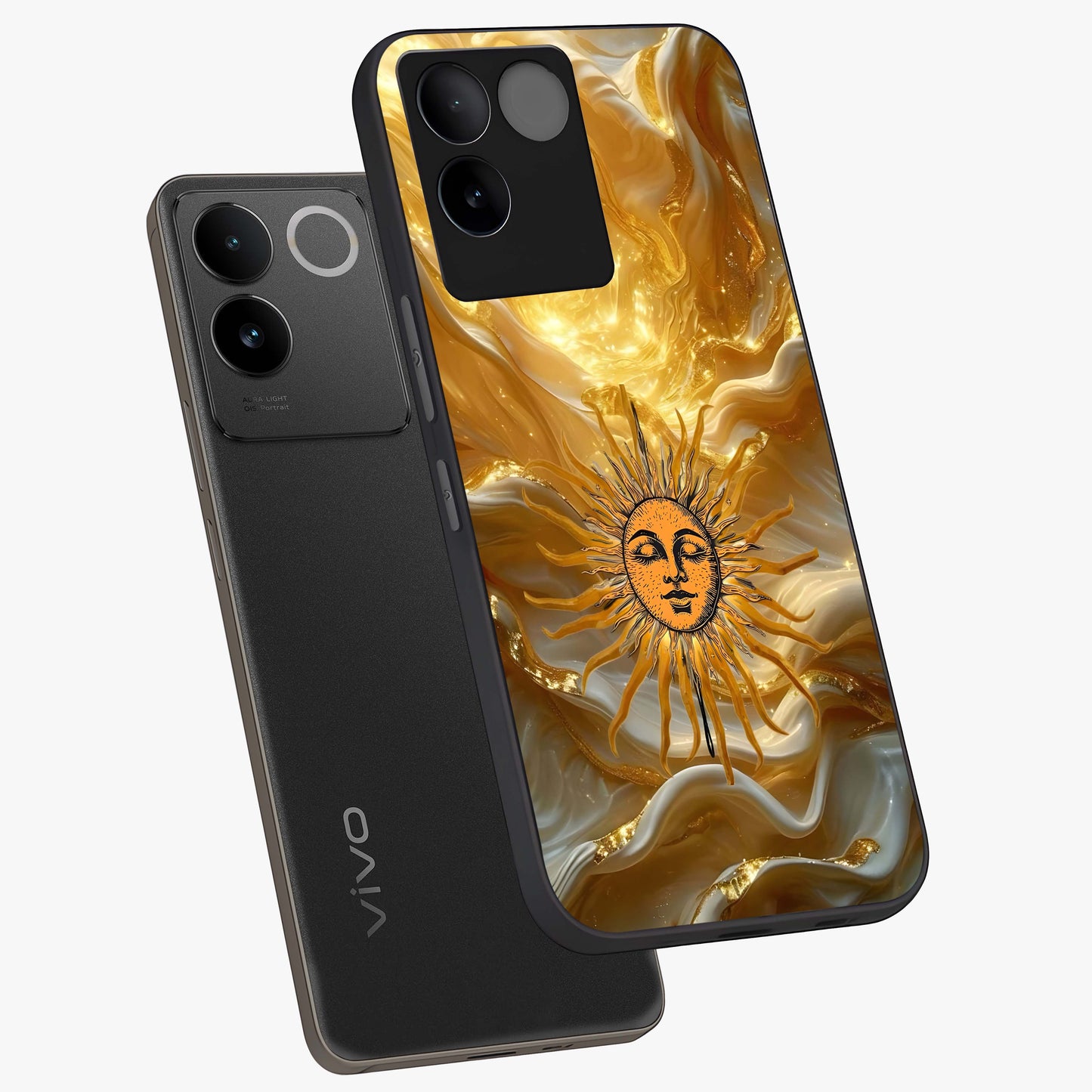Eternal Golden Glow Glass Case displayed in angled mockup highlighting glowing golden aesthetic design with elegant style.