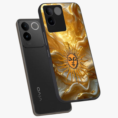 Eternal Golden Glow Glass Case displayed in angled mockup highlighting glowing golden aesthetic design with elegant style.