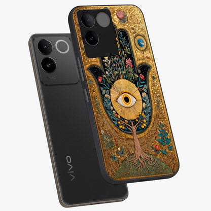 Ethereal Evil Eye Glass Case displayed in angled mockup highlighting protective evil eye symbol with spiritual aesthetic design.