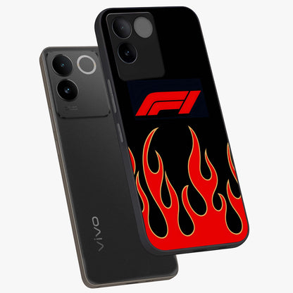 Fire F11 Glass Case displayed in angled mockup highlighting bold fire inspired graphic with energetic aesthetic style.