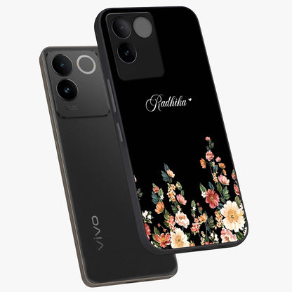 Floral Design With a Custom Personalized Name Glass Case displayed in angled mockup highlighting elegant floral pattern with custom name feature.