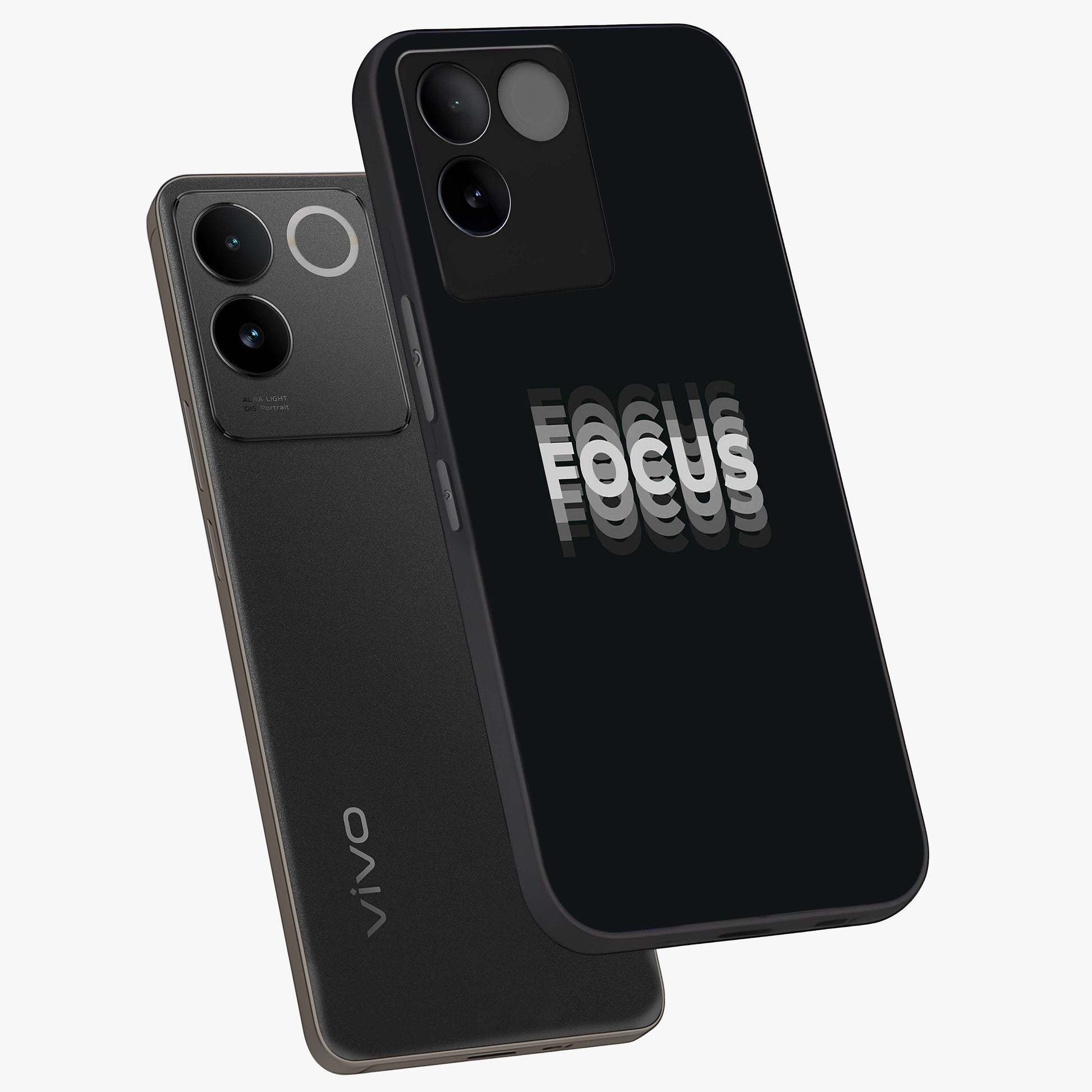 Focus Mode On Glass Case displayed in angled mockup highlighting clean minimal text artwork with modern aesthetic style.