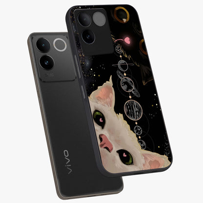 Galactic Cat Glass Case displayed in angled mockup highlighting celestial feline illustration with galaxy aesthetic style.